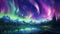 An aurora borealis painting of a mountain range and river, AI