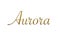 Aurora - Female name . Gold 3D icon on white background. Decorative font. Template, signature logo.