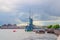 Aurora protected cruiser is museum ship moored anchored on the Neva river in Saint Petersburg Leningrad city