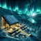 Aurora\\\'s Embrace: Northern Lights Dance Above Solar-Powered Home, generative ai