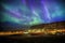 Auroral display over Vik city