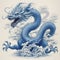 Auspicious Chinese Blue Dragon Drawing Illustration For Chinese New Year Background