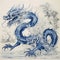 Auspicious Chinese Blue Dragon Drawing Illustration For Chinese New Year Background