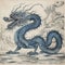 Auspicious Chinese Blue Dragon Drawing Illustration For Chinese New Year Background