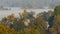 Aussicht vom Turm der Wallwitzburg bei Dessau Ã¼ber BÃ¤ume im dichten Nebel am Morgen im Herbst