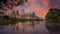 Austin city skylines during sunset from Lou Neff Point at Zilker Park