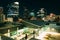 Austin night cityscape with church and skyscrapers