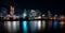 Austin skyline at night with bright illuminated buildings