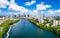 Austin Texas aerial drone view green landscape summer puffy clouds