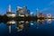 Austin, Texas with new buildings rising, reflecting in lady Bird Lake during sunset / Austin Skyline and new constructions