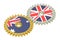 Australia and Britain flags on a gears, 3D rendering