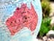 Australia Continent focus macro shot on globe map for travel blogs, social media, website banners and backgrounds.