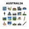 Australia Continent Landscape Icons Set Vector