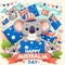 Australia Day celebration, celebrated every year on January 26th, happy koalas and flags