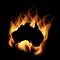 Australia on fire, continent on fire background, ecology disaster banner design