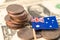 Australia Flag on coins background : Business and finance