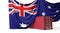 Australia flag draped over a commercial trade shipping container. 3D Rendering