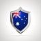 Australia flag projected as a glossy shield on a white background