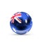 Australia flag projected as a glossy sphere on a white background