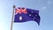 Australia flag waving isolated with blue sky in background. Close up, Commonwealth of Australia, 3d rendering