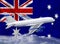 Australia flag with white airplane and clouds. The concept of tourist international passenger transportation