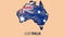 Australia Hand Drawn Cartoon Animated Map With Flag. Isolated Background.