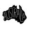 Australia. Handwritten lettering in the silhouette of the Australian island.