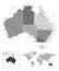 Australia - highly detailed black and white map.