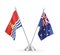 Australia and Kiribati table flags isolated on white 3D rendering
