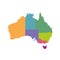 Australia map color with regions.