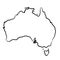 Australia map from the contour black brush lines different thickness on white background. Vector illustration