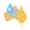 Australia needs water. Water scarcity concept. Drought in Australia and a drop of water. Vector illustration, isolated, white