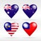 Australia, New Zealand, Malaysia and Taiwan heart flag set of national states