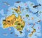 Australia and Oceania flora and fauna map, flat elements. Animal