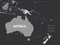 Australia and Oceania map - grey colored on dark background. High detailed political map of australian and pacific