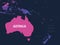 Australia and Oceania map. High detailed political map of australian and pacific region with country, capital, ocean and