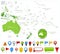 Australia and Oceania Map Spot Green Colors and glossy icons