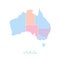 Australia region map: colorful with white outline.