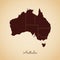 Australia region map: retro style brown outline.