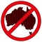 Australia silhouette with the word virus in prohibitory sign