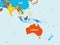 Australia and Southeast Asia map - 4 bright color scheme. High detailed political map of australian and southeastern