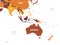 Australia and Southeast Asia map - brown orange hue colored on dark background. High detailed political map of