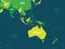 Australia and Southeast Asia map - green hue colored on dark background. High detailed political map of australian and
