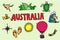 Australia tourism nature and culture icons set