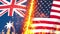 Australia versus America flag on fire loop animation