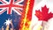 Australia versus Canada flag on fire loop animation