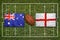 Australia vs. England flags on rugby field