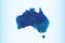 Australia watercolor map vector illustration in blue color on light background using paint brush on paper