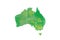 Australia watercolor map vector illustration in green color with different regions on white background using paint brush on paper