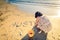 Australia word drawn on sand